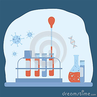 Clipart of laboratory research. The concept of vaccine discovery. A set of blood for the study of antibodies. Vector illustration Vector Illustration