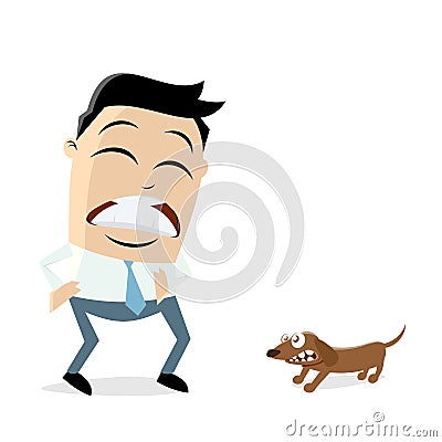 Man is afraid of a little dog Vector Illustration