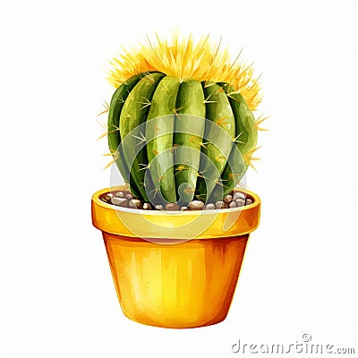 clipart of one tiny cactus on white background generative AI Stock Photo