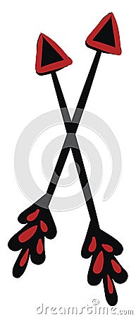 Clipart of a pair of crossed bow arrows in red and black color vector or color illustration Vector Illustration