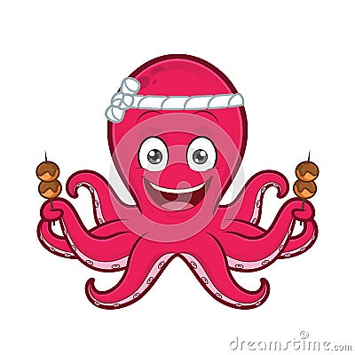 Octopus with takoyaki Vector Illustration