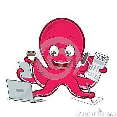 Octopus multitasking Vector Illustration