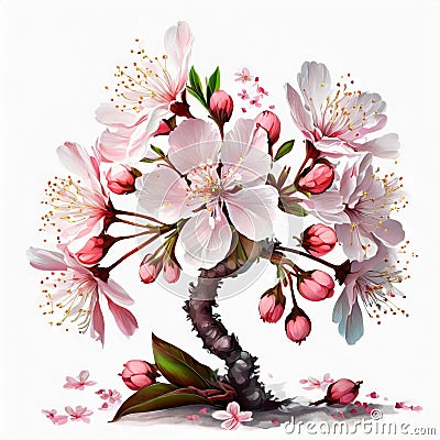 clipart Pink cherry blossoms , tree flowers on a white backgrounds Stock Photo