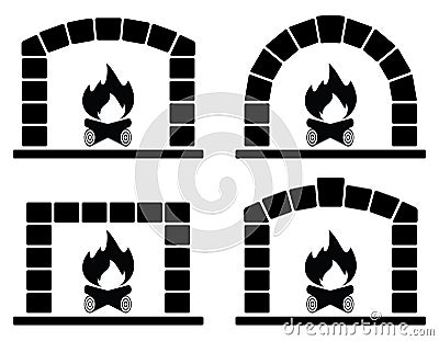 vector clipart set of ovens with burning fire Vector Illustration