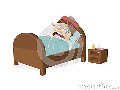 Sick woman in bed Vector Illustration