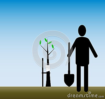 Work in the garden. Caring for sick trees. simple clipart Vector Illustration