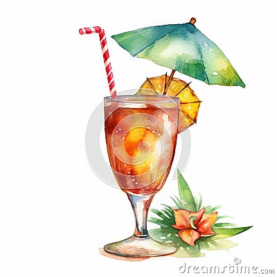 A clipart of a tropical cocktail with little umbrella generative AI Stock Photo