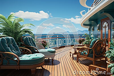 Clipart voyage, Cruise ship deck vista illustrated scene of maritime adventure Stock Photo