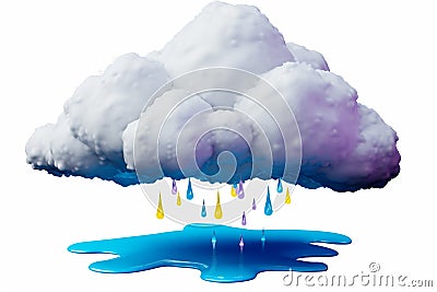 Clipart Weather forecast in 3D Rain with thunderstorms weather icon on White Background Stock Photo