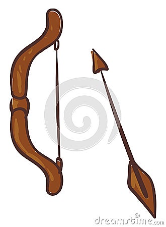 Clipart of a wooden bow and arrow vector or color illustration Vector Illustration