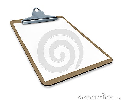 Clipboard angled with blank paper Stock Photo