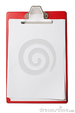 Clipboard with blank sheets of paper isolated with Stock Photo