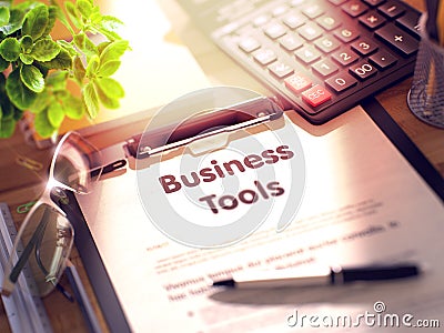 Clipboard with Business Tools Concept. 3D. Stock Photo