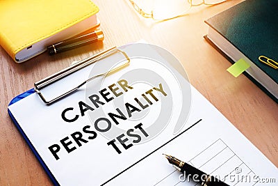 Clipboard with Career personality test on an desk. Assessments concept. Stock Photo