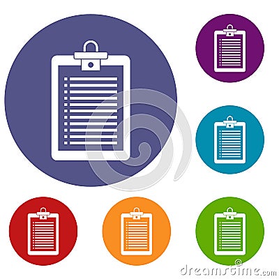 Clipboard with check list icons set Vector Illustration
