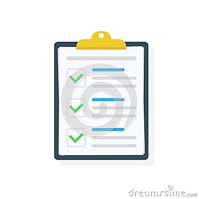 Clipboard with checklist icon. Checklist complete tasks, to-do list, survey, exam concepts. Best quality. Flat Vector Illustration