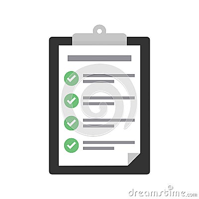 Clipboard with checklist icon. Flat illustration of clipboard with checklist icon for web with green check boxes on white Vector Illustration