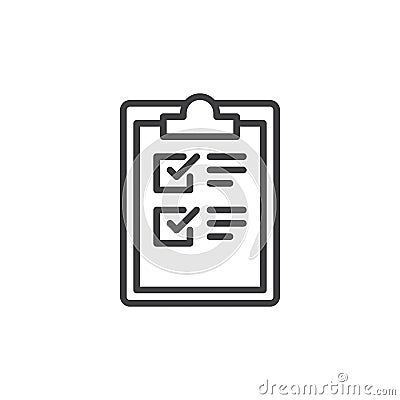 Clipboard checklist line icon, outline vector sign, linear style pictogram isolated on white. Vector Illustration