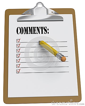 Clipboard with comments and stubby pencil Stock Photo