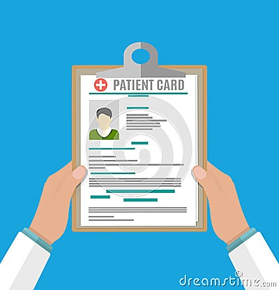 Clipboard in doctors hand. medical report analysis Vector Illustration