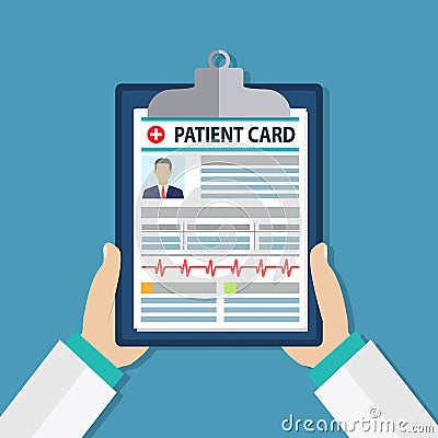 Clipboard in doctors hand. Vector Illustration