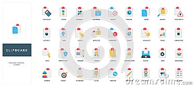 Clipboard and document, survey checklist, questionnaire, contract and note color icon set Vector Illustration