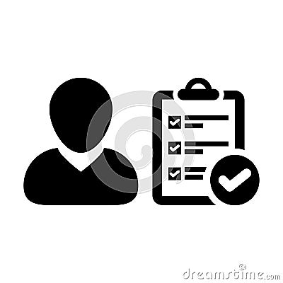 Clipboard icon vector male person profile avatar with survey checklist report document and tick symbol Vector Illustration