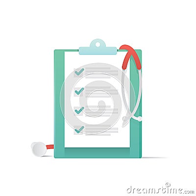 Clipboard list and Stethoscope illustration vector on white bac Vector Illustration