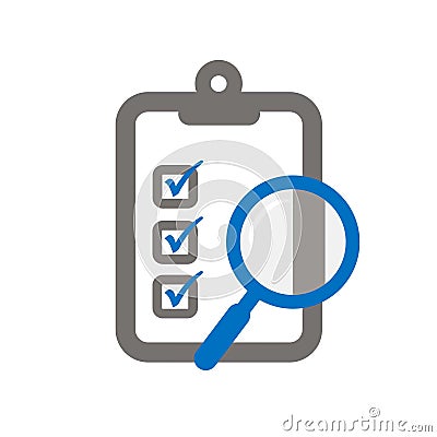 Clipboard with a magnifier symbolizing assessment checklist Vector Illustration