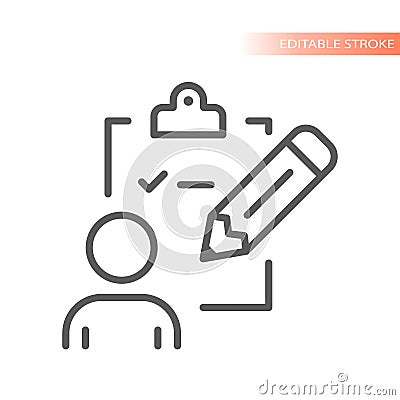 Clipboard, pencil and person line vector icon Vector Illustration