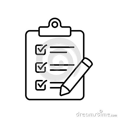 Clipboard with pencil thin line icon. Checklist sign symbol for web site and app design. Vector Illustration