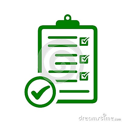 Clipboard, points, checklist icon. Green vector design Stock Photo