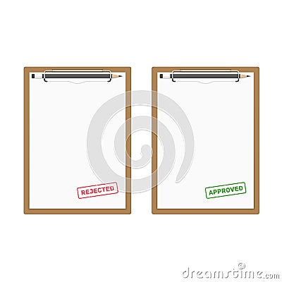 Clipboard with rejected approved stamps. Vector Illustration
