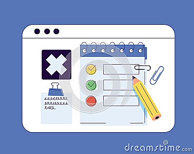 Clipboard task management todo check list, work project plan concept, fast checklist, posting plan on white background Vector Illustration