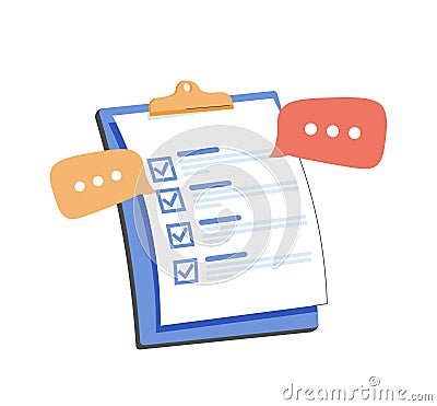 Clipboard task plan management todo check list with speaking bubble, efficient work on project plan, fast progress Vector Illustration