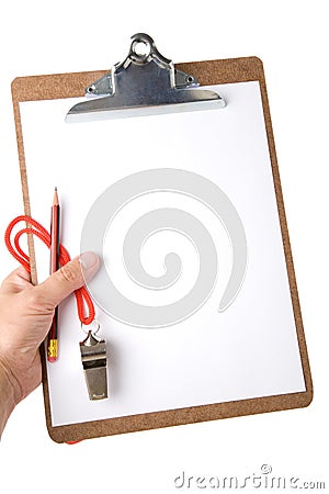 Clipboard and Whistle Stock Photo
