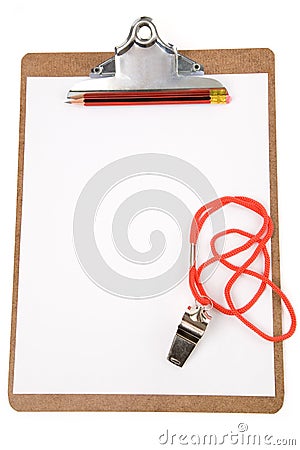 Clipboard and Whistle Stock Photo