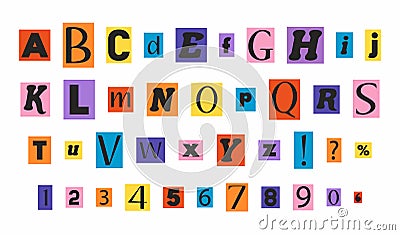 Clipping alphabet in y2k, 90s style Vector Illustration