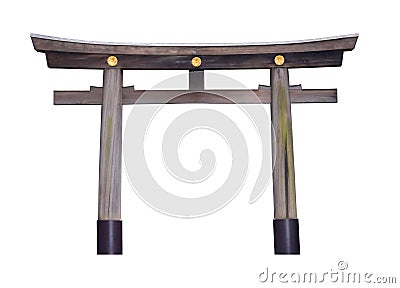 Clipping path, big wooden Torii gate of Meiji Jingu shrine in Tokyo, Japan isolated on white background, copy space Stock Photo