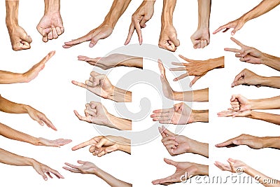 Clipping path of multiple male hand gesture isolated on white ba Stock Photo