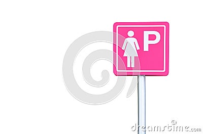 Clipping path, pink ladies parking sign mark isolated on white background, copy space Stock Photo