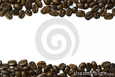 Clipping path roasted coffee beans texture and macro top view edge frame encircle from stripes with copy space for text or logo in Stock Photo