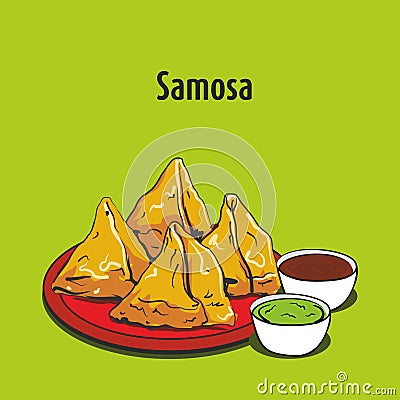 Indian street food samosa vector illustration Vector Illustration