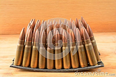 Clips of 7.62x39 caliber ammunition Stock Photo