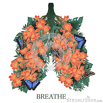 Clivia flowers. Summer bouquet. Lungs art. Just breathe Stock Photo