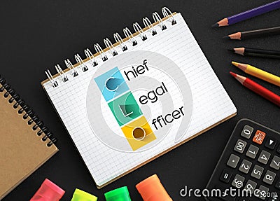 CLO - Chief Legal Officer acronym on notepad, business concept background Stock Photo