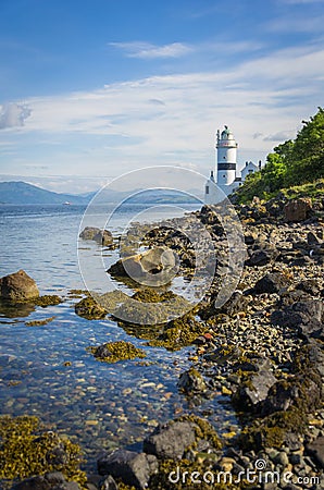 The Cloch Lighthouse at the coast of Cloch Point - Inverclyde in Scotland Stock Photo