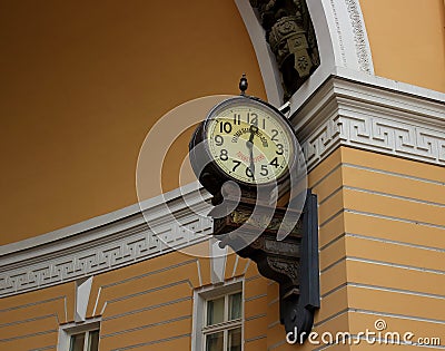 Mendeleev`s clock on the archway Editorial Stock Photo