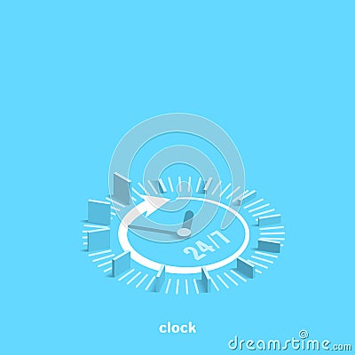 Clock on a blue background 24/7 Vector Illustration