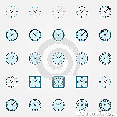 Clock blue icons set Vector Illustration